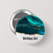 Moderne Blauwgroen Agate & Gold Ribbon Birthday Ronde Button 5,7 Cm (Voorkant /achterkant)