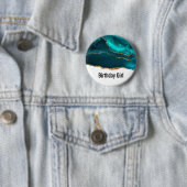 Moderne Blauwgroen Agate & Gold Ribbon Birthday Ronde Button 5,7 Cm (In situ)