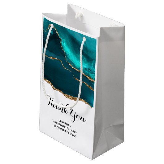 Moderne Blauwgroen agate & Gold Ribbon - Hartelijk Klein Cadeauzakje (Achterkant Gekanteld)