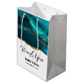 Moderne Blauwgroen agate & Gold Ribbon - Hartelijk Medium Cadeauzakje (Achterkant Gekanteld)