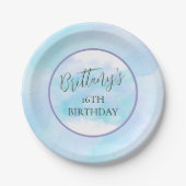 Moderne Blauwgroen Aqua Elegant Persoonlijke Verja Papieren Bordje (Voorkant)