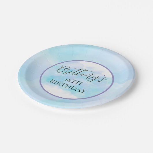 Moderne Blauwgroen Aqua Elegant Persoonlijke Verja Papieren Bordje (Gekanteld)