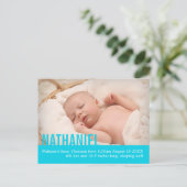 Moderne blauwgroen baby foto aankondiging briefkaa (Staand voorkant)