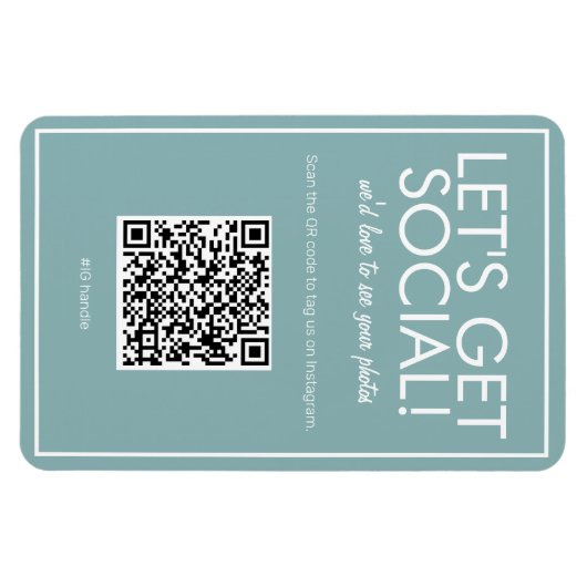 Moderne Blauwgroen Basic Social Media QR Code Magn Magneet (Horizontaal)