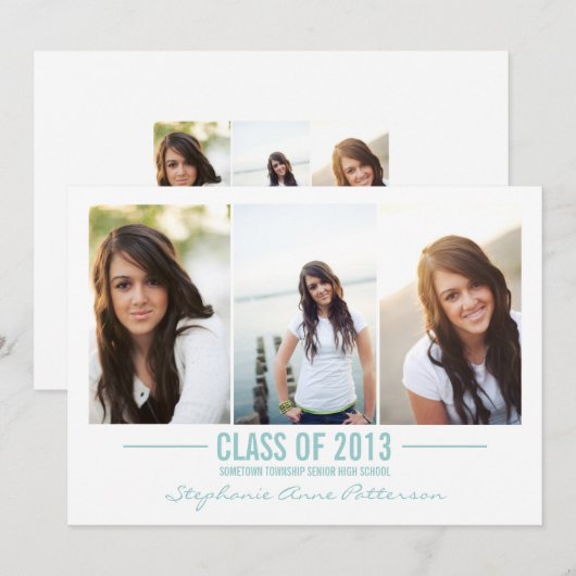 Moderne Blauwgroen bekendmaking van drie foto-Afst Kaart (Voorkant / Achterkant)