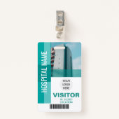 Moderne Blauwgroen bezoekersbarcode, Logo-ID Badge (Voorkant met clip)