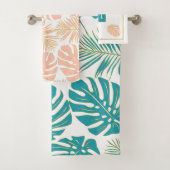 Moderne blauwgroen blauw en perzik tropische blade bad handdoek (Insitu)