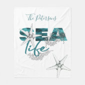 Moderne blauwgroen blauw zee leven typografie en j fleece deken (Voorkant)