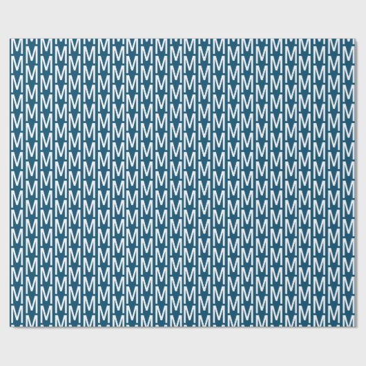 Moderne blauwgroen blauwe, aangepaste monogram ver cadeaupapier (Vlak)