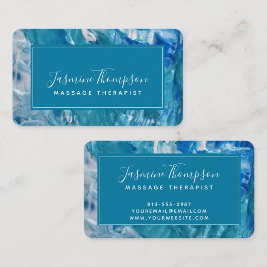 Moderne Blauwgroen blauwe Abstracte Art Ronde Visi Visitekaartje (Voorkant / Achterkant)