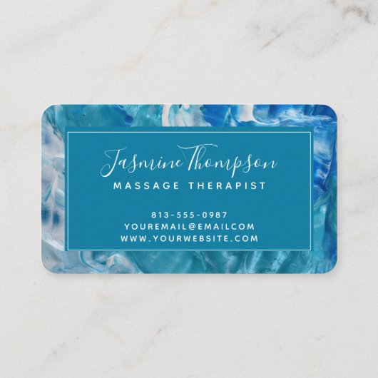 Moderne Blauwgroen blauwe Abstracte Art Ronde Visi Visitekaartje (Achterkant)