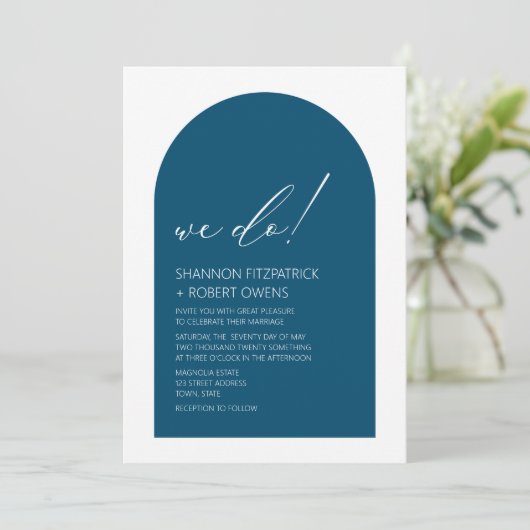 Moderne Blauwgroen blauwe Arch Fotouitnodiging Kaart (Staand voorkant)