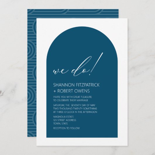 Moderne Blauwgroen Blauwe Boog Uitnodiging (Voorkant / Achterkant)