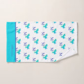Moderne Blauwgroen blauwe boomkikker Naam monogram Bad Handdoek (Handdoek)
