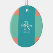 Moderne Blauwgroen, blauwe en roze kerst van het M Keramisch Ornament (Rechts)