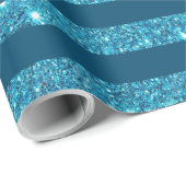 Moderne Blauwgroen blauwe glitter striped Cadeaupapier (Rol Hoek)