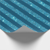 Moderne Blauwgroen blauwe glitter striped Cadeaupapier (Hoek)