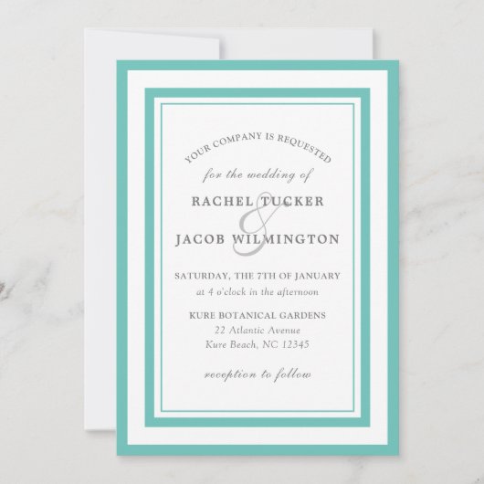 Moderne Blauwgroen Blauwe Grens Eenvoudige Huwelij Kaart (Voorkant)