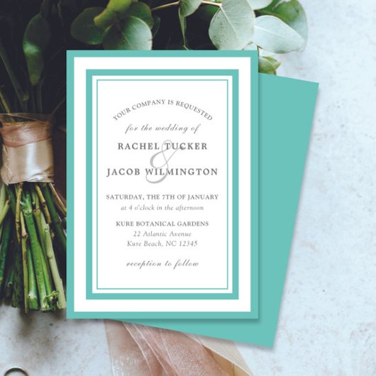 Moderne Blauwgroen Blauwe Grens Eenvoudige Huwelij Kaart