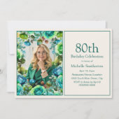 Moderne Blauwgroen Blauwe Groene Bloemen 80ste Ver Kaart (Voorkant)