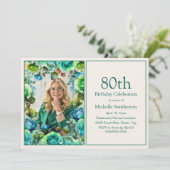 Moderne Blauwgroen Blauwe Groene Bloemen 80ste Ver Kaart (Staand voorkant)