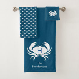 Moderne Blauwgroen blauwe krab monogram Nautical D Bad Handdoek