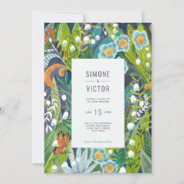 moderne Blauwgroen blauwe Oranje Floral Wedding-ui Kaart