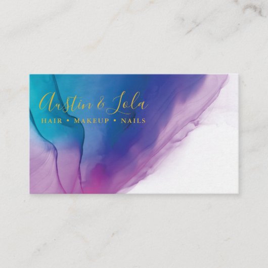 Moderne Blauwgroen Blauwe Paarse Abstracte Kunst Visitekaartje (Voorkant)