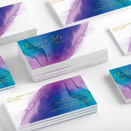 Moderne Blauwgroen Blauwe Paarse Abstracte Kunst Visitekaartje