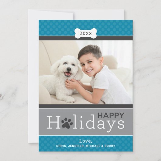 Moderne Blauwgroen blauwe papaver dog thema Pretti Feestdagenkaart (Voorkant)