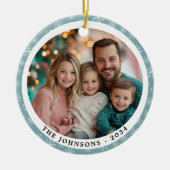 Moderne Blauwgroen Blauwe Sneeuwvlokken Ronde Fami Keramisch Ornament (Voorkant)