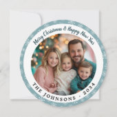 Moderne Blauwgroen Blauwe Sneeuwvlokken Ronde Vaka Feestdagenkaart (Voorkant)