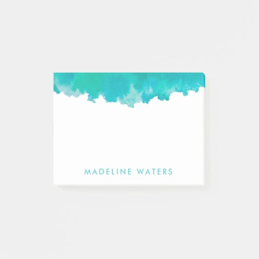 Moderne Blauwgroen Blauwe Waterverf Chic Monogramm Post-it® Notes (Voorkant)