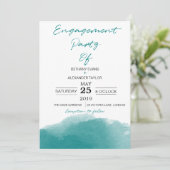 Moderne Blauwgroen blauwe Waterverf Scrip Engageme Kaart (Staand voorkant)