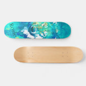 Moderne blauwgroen blauwe waterverf wolf persoonlijk skateboard (Horizontaal)
