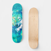 Moderne blauwgroen blauwe waterverf wolf persoonlijk skateboard (Voorkant)