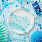 Moderne Blauwgroen blauwe witte marmer patroon Papieren Bordje (Feest)
