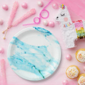 Moderne Blauwgroen blauwe witte marmer patroon Papieren Bordje (Feest)