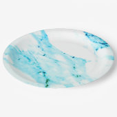 Moderne Blauwgroen blauwe witte marmer patroon Papieren Bordje (Gekanteld)