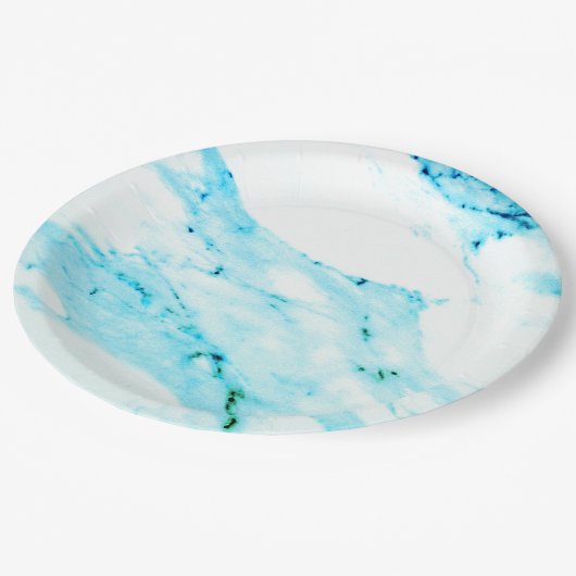 Moderne Blauwgroen blauwe witte marmer patroon Papieren Bordje (Gekanteld)