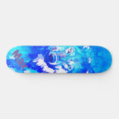 Moderne blauwgroen blauwe witte waterverf wolf persoonlijk skateboard (Horizontaal)