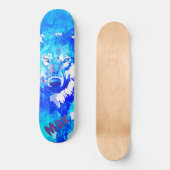 Moderne blauwgroen blauwe witte waterverf wolf persoonlijk skateboard (Voorkant)