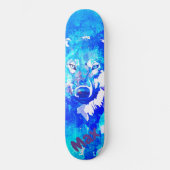 Moderne blauwgroen blauwe witte waterverf wolf persoonlijk skateboard (Voorkant)
