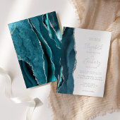 Moderne Blauwgroen blauwe zilver Agate Wedding Folie Uitnodiging
