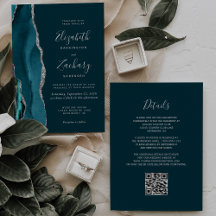 Moderne Blauwgroen Blauwe Zilveren Agaat QR Code W