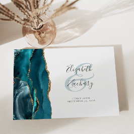 Moderne Blauwgroen blauwgrijs Gold-script Gastenboek