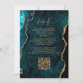 Moderne Blauwgroen Blue Agate Script QR Code Weddi Kaart (Achterkant)