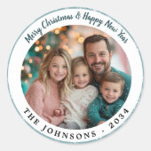 Moderne Blauwgroen Blue Snowflakes Ronde Vakantie Ronde Sticker (Voorkant)