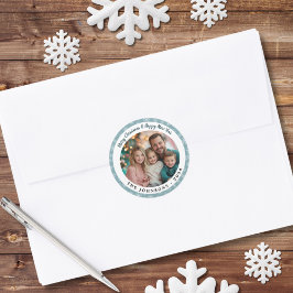 Moderne Blauwgroen Blue Snowflakes Ronde Vakantie Sticker