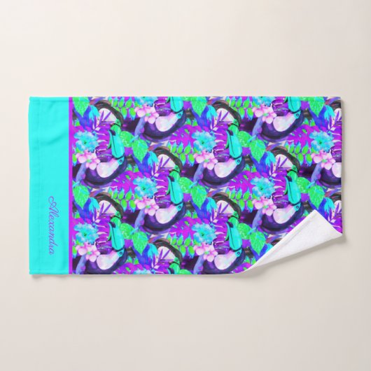 Moderne Blauwgroen Blue Toucan Monogram Initiaal N Bad Handdoek (Handdoek)